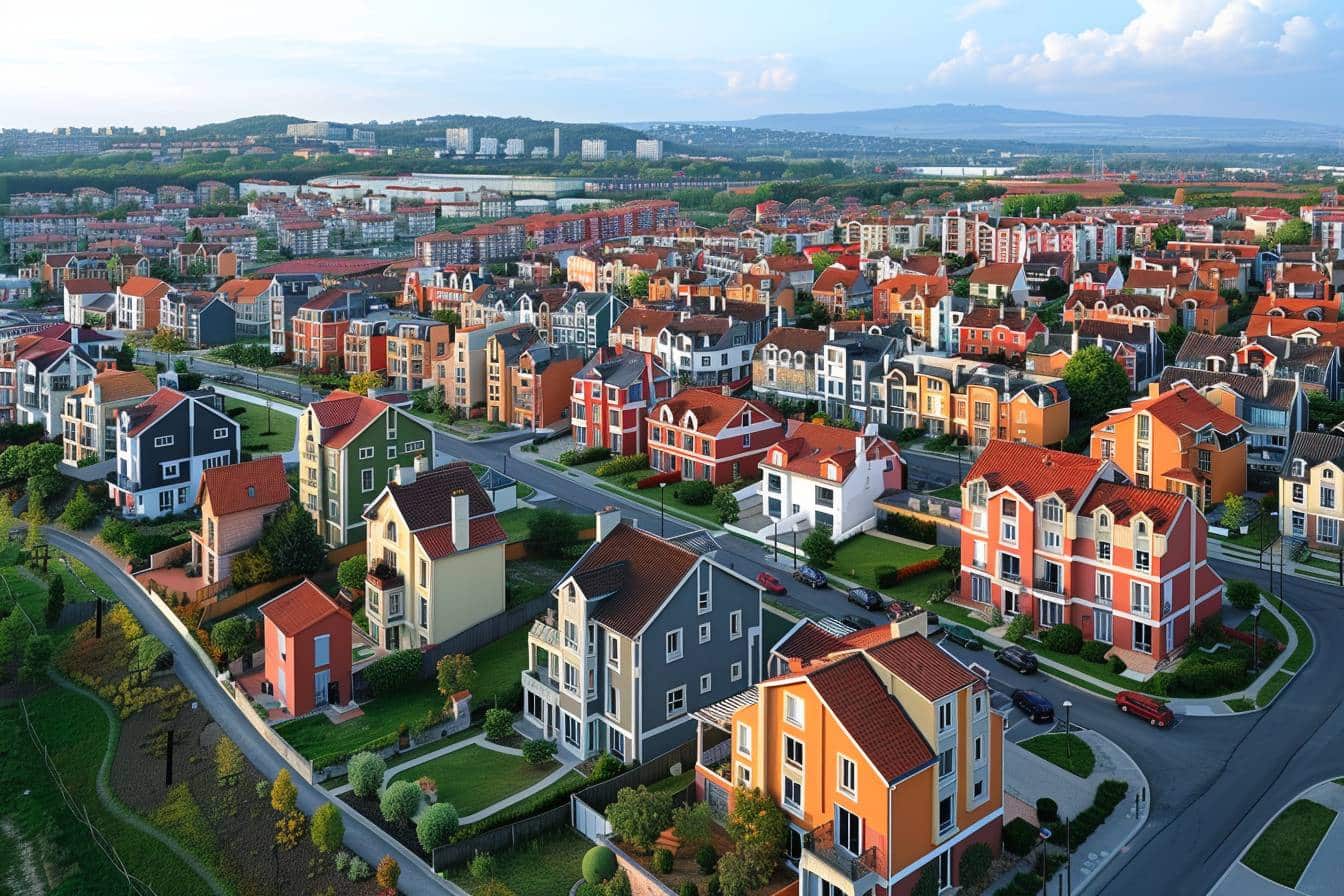 Vue panoramique sur Clermont-Ferrand avec des flèches pointant vers les quartiers populaires pour trouver un logement